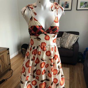 Peach Printed Tie-Strap A-Line Sundress